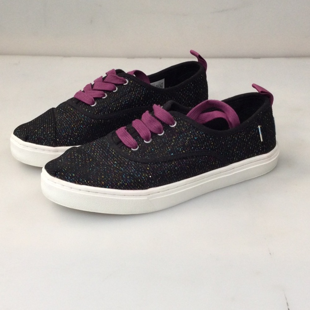 Toms Black glitter Sneakers with Purple leases  size Y4.5 NWT